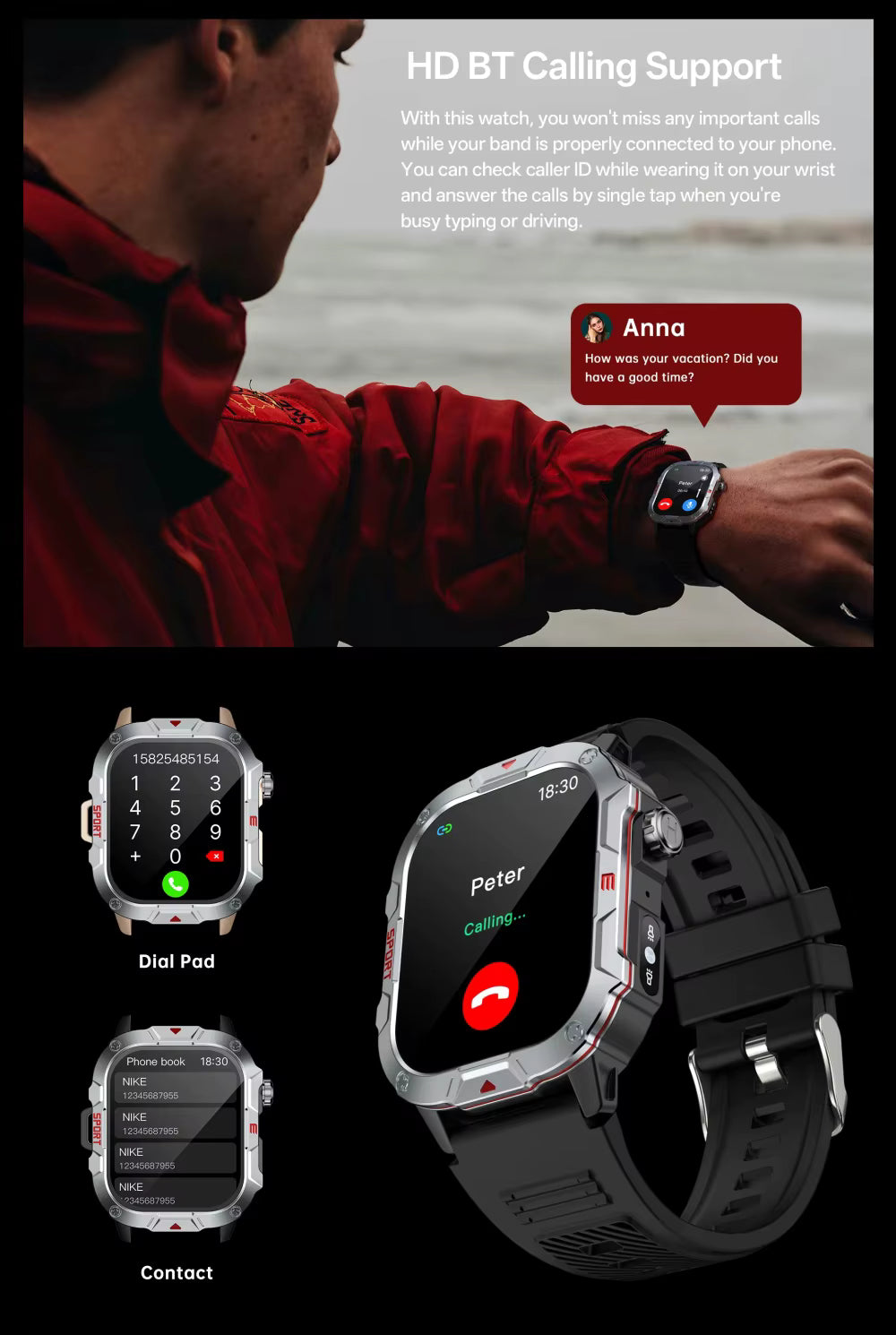 Montre intelligente sportive pour hommes
