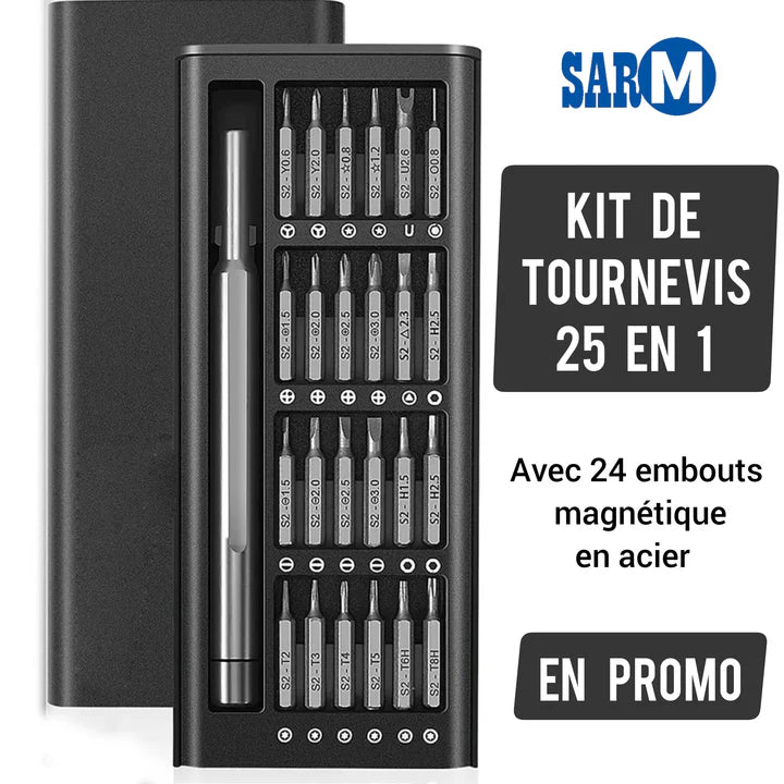 🛠️ Nouveau Kit de Tournevis 25 en 1, avec 24 Embouts Magnétiques
