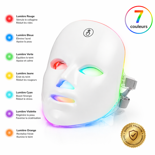 Masque LED Visage Rechargeable - LUMINOTHÉRAPIE 07 COULEURS